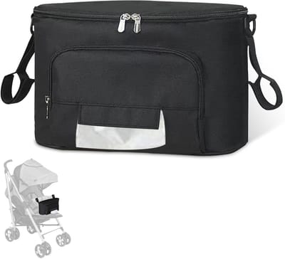 Universal Baby Stroller Organizer, Built in Bag for Wipes Dispenser Large Capacity with Bottle Holders Multiple Compartments Stroller Bag(Black)