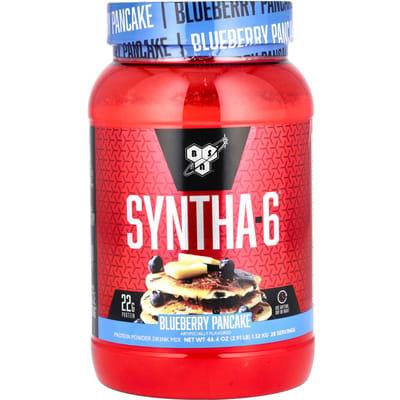 BSN, Syntha-6, Mélange de boisson en poudre protéinée, Crêpes aux myrtilles, 2,91 lb (1,32kg)