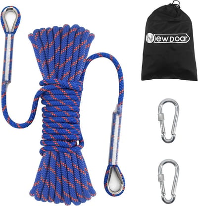 Klimtouw - Accessoire koord - Buiten klimmen - Met 2 karabijnhaken - 8 mm diameter - Blauw