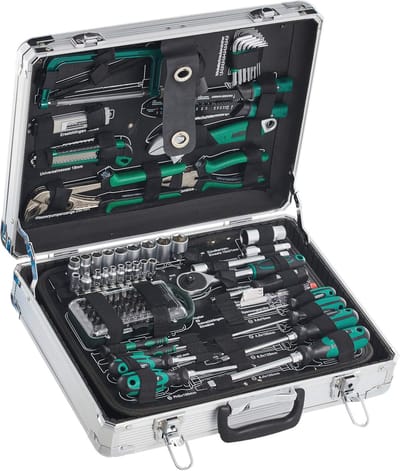 Gereedschapset Aluminium Koffer - Handgereedschap Set - Klus Klaren - 124 Delig - 44 x 35 cm - Zilver