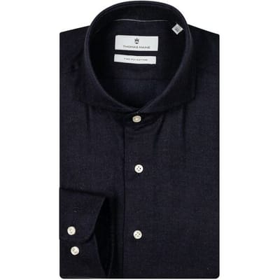 Thomas Maine Overhemd Herringbone Flanel Bari Cutaway Navy / male