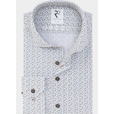 R2 Amsterdam Casual hemd lange mouw Beige Blue beige paper plane print 132.WSP.003/045