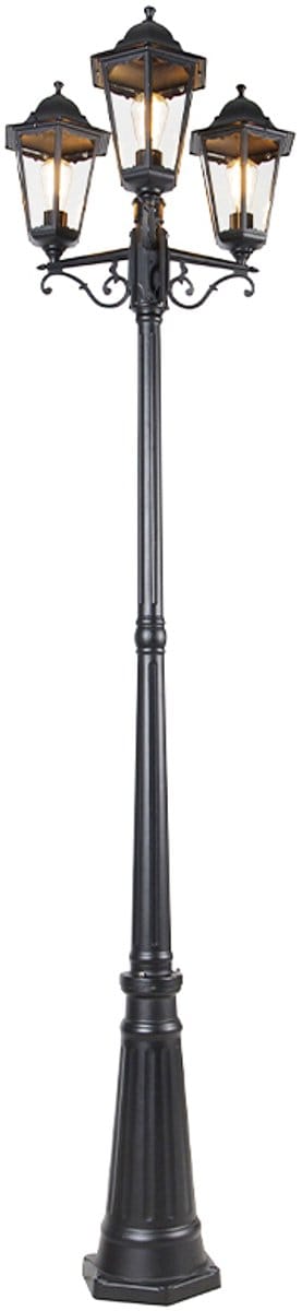 QAZQA havana - Klassieke Lantaarn - 3 lichts - H 220 cm - Zwart - Buitenverlichting