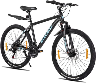 Bamcbase Sedona voorvering mountainbike - 26" - aluminium frame - 21 versnellingen - handrem - mechanische schijfremmen - Bell - spatborden - zwart - Geschikt voor buitenactiviteiten in de lente