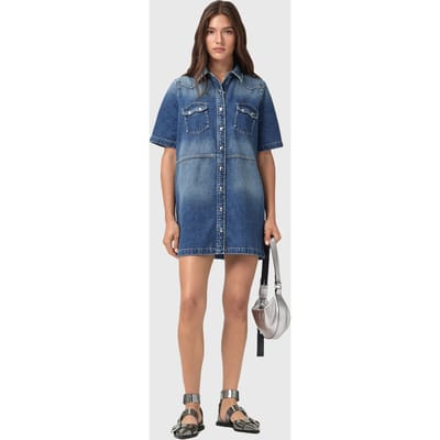 AllSaints Rock Denim Dress Mid Indigo Taglia: 4 | Abiti in T-Shirt Outlet | Donna | Blu