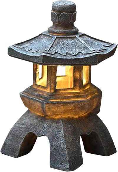 Pagode Lantaarn - Tuindecoratie Zen - Buitenverlichting Tuin - Op Zonne-energie - 26 cm Hoog - Stijl 2