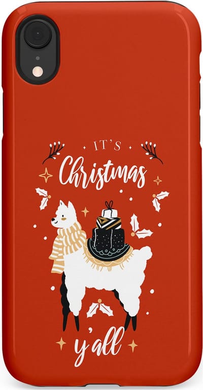 Casetastic hoesje geschikt voor Apple iPhone XR - Dubbellaagse bescherming - Rode Witte Kerst Lama - Fashion Case - Terracotta