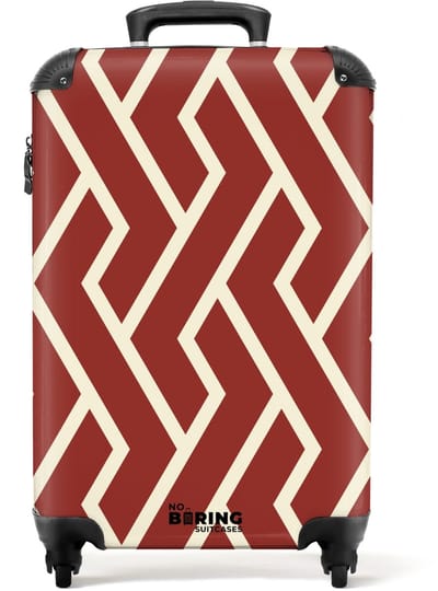 NoBoringSuitcases.com - Koffer - Zigzagpatroon in rood en beige - Past binnen 55x40x20 cm en 55x35x25 cm - Trolley handbagage - Valiezen met wieltjes volwassenen - Reiskoffer op wielen - Rolkoffer lichtgewicht