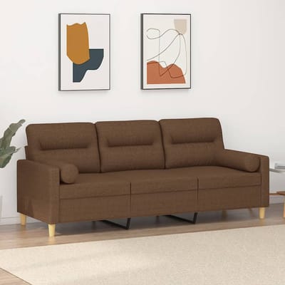 vidaXL - Driezitsbank - met - sierkussens - 180 - cm - stof - bruin