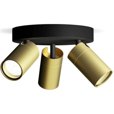 Philips Idris Spot - Plafondspot - Spatwaterdicht IP44 - Zwart met goud - Badkamerlamp - Drie lichtpunten - Ronde basisplaat - Alleen geschikt voor LED spots