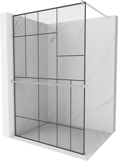 Mexen Kioto+ douchewand met plank Walk-in 70 x 200 , zwart patroon, geborsteld nikkel - 800-070-121-97-78