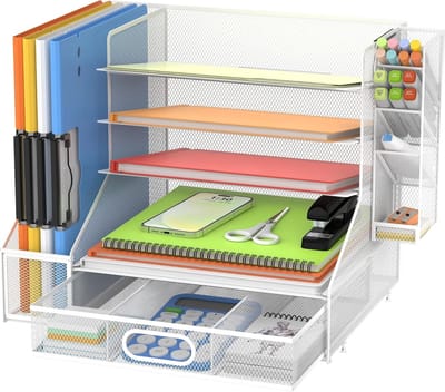 Bureau Organizer - Documentenhouder Brievenbak - Werkplek Ordenen - Vijf Niveaus Opbergruimte - 34 x 42 x 12 cm - Wit
