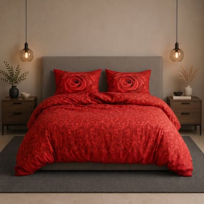 SENZATIONE 100% Katoen Percaline Dekbedovertrek 140x200/220-1x60x70 cm DAMASK ROSE ROOD