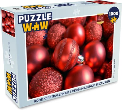 Puzzel Rode kerstballen met verschillende texturen - Legpuzzel - Puzzel 1000 stukjes volwassenen - Kerst - Cadeau - Kerstcadeau voor mannen, vrouwen en kinderen