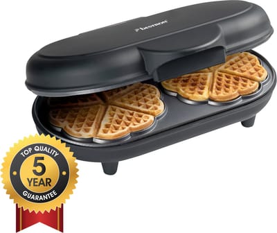 Bestron Wafelijzer - ADWM1000BL - 1000W - 10 hartvormige wafels - Anti aanbaklaag - Zwart - 5 jaar garantie