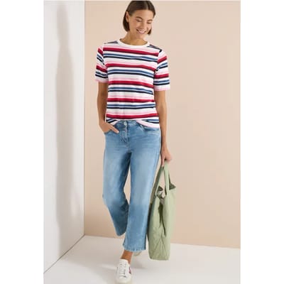 Shirt met korte mouwen en meerkleurige strepen