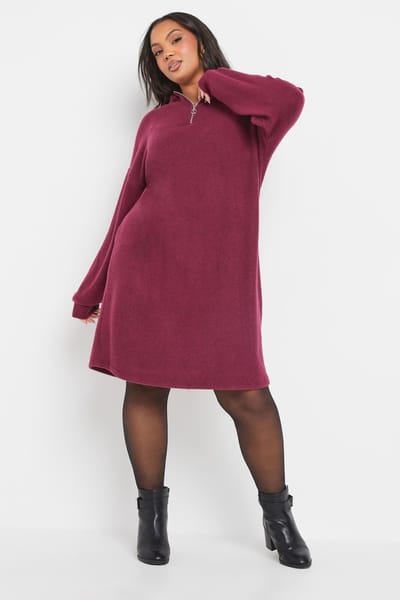 Yours Donkerroze Zachte Rits Trui Jurk Size 48