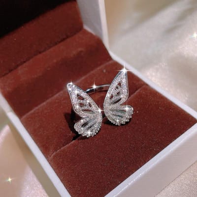Sterling Zilver Elegante Fee Vlinder Witte Zirkoon Set Ring Stud Ketting Dames Feest Verloving Sieraden Bruids Cadeau gray