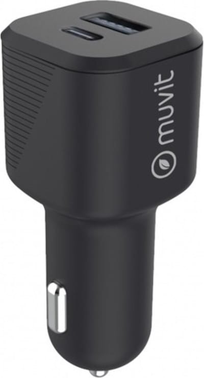 Muvit, Autolader Aansteker PD USB-C 20W - QC 3.0 USB-A 18 W, Zwart