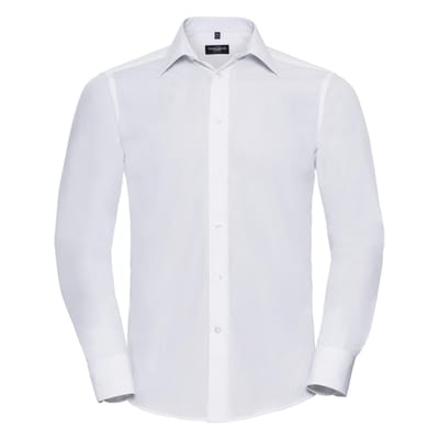 Russell Collectie Heren Lange Mouw Poly-Katoen Gemakkelijke Verzorging op maat gemaakt Poplin Shirt (Wit)