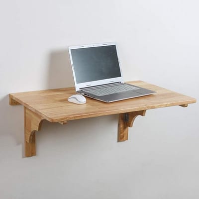 Opklapbare Muurtafel - Wandbureau Klaptafel - Ruimte Besparen - Solide Driehoekige Beugel - 60x40cm tot 100x50cm - Rubber Hout