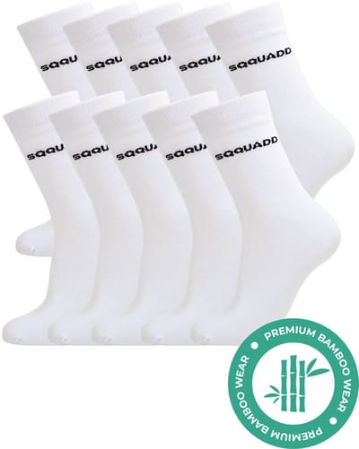SQQUADD® Bamboe Sokken Dames en Heren - Wit 10-pack - Maat 35-38 - Naadloos en Duurzaam - Tegen Zweetvoeten - Bamboo - Lange Witte Sokken