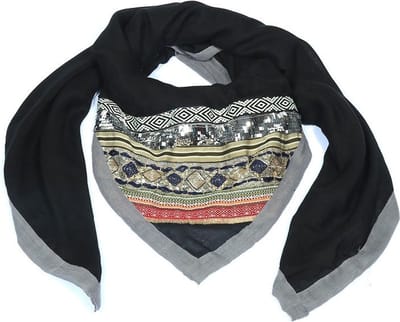 Zwarte Sjaal Arabian Print - Pailletten + Print Sjaals - Dames Sjaals - Zwart
