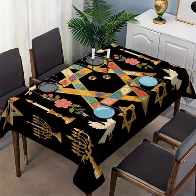 Rechthoekige Tafelkleed met Joods Thema voor Tafeldecoratie Keuken Eetkamer Waterdicht Herbruikbaar Tafelkleed voor Tafels Feest 90x140cm