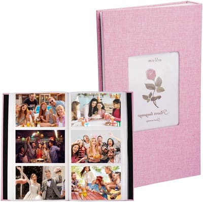 Fotoalbum 10x15 cm met 300 pagina's, linnen fotoalbum met venster, groot capaciteit foto boek voor familie, bruiloften, verjaardagen en reizen in roze kleur