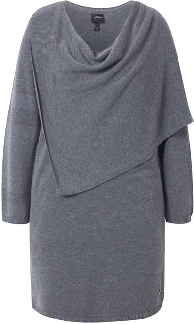 Ulla Popken - Dames - Gebreide jurk sjaal V-hals lange mouwen - Middengrijs melange - Maat 42+