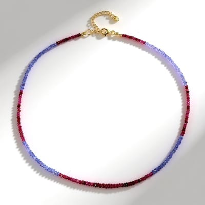 Cavill - Zilveren Halsketting 925 Sterling Zilver Verguld - 46,61 ct Madagaskar Robijn & Tanzaniet - Elegante Damesketting - 45-50 cm