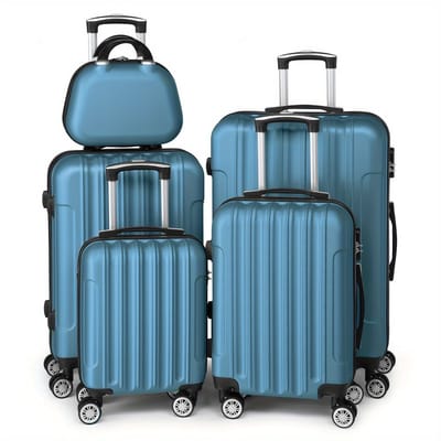 Koffers -Kofferset 5 hardshell- 360° Dubbele spinner wielen- Geïntegreerd TSA Slot-Verschillende maten -Water en vuil afstotend-Zee blauw.