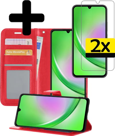 Hoesje - Met 2x Screenprotector - Geschikt voor Samsung Galaxy A34 - Luxe Pasjeshouder - Bookcase Portemonee - Flip Case - Kunstleer Book Case - Flipcase Hoes - Book Cover - Walletcase - Portemonneehoes - Telefoonhoesjes - Rood
