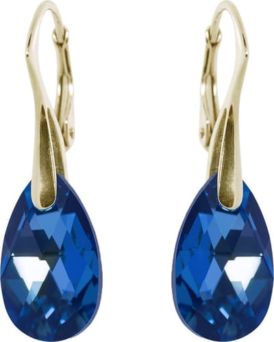 DBD - Goud Vergulde Zilveren Oorbellen - Druppel - Swarovski Kristal Elements - Capri Blauw - 16MM - Anti Allergisch