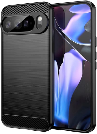 MobyDefend Hoesje - Geschikt voor Google Pixel 10 Pro XL - TPU Backcover - Geborstelde Metaal & Carbon-Look - Zwart