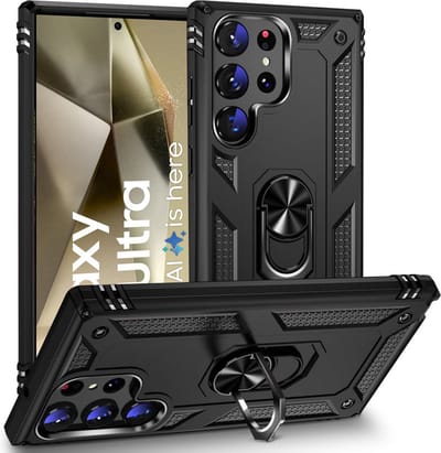 Hoesje Geschikt voor Samsung Galaxy S24 Ultra hoesje - Hybrid Armor Anti-Shock hoes - Arara Ringhouder TPU backcover - Zwart