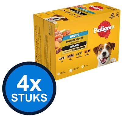 4x Pedigree - Pouch Adult Saus Gev Sel Multipack (12x100g) - Hondenvoer Natvoer - 1.2 kg