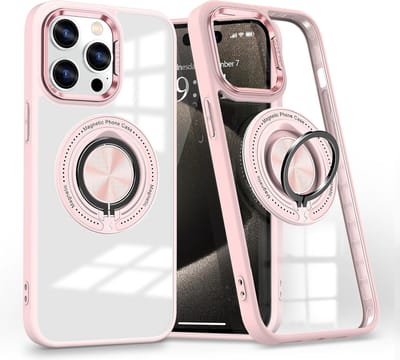 Hoesje Geschikt voor iPhone 15 Pro Max hoesje voor Magsafe Transparant hard case Rose Goud - kickstand Draaibare Ring Houder