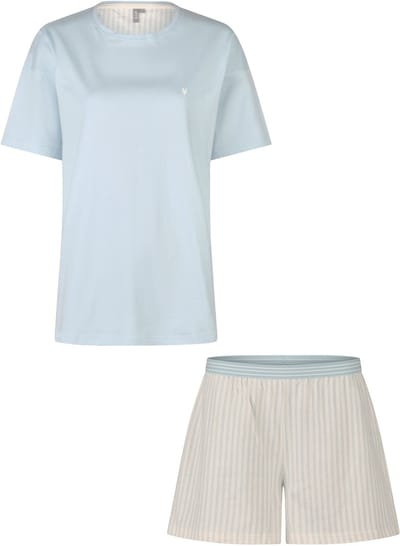 By Louise Dames Korte Pyjama Set Shortama Lichtblauw/Off-White Gestreept - Maat XL