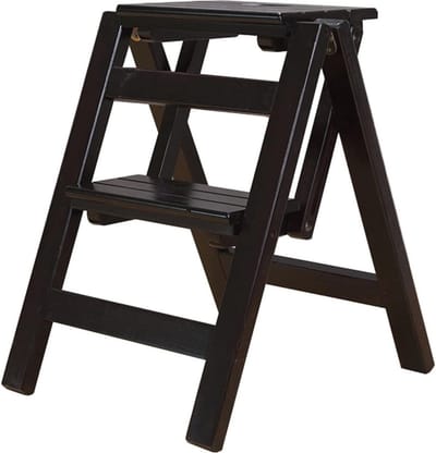 Opvouwbare houten klimkruk met antislip treden - 2-traps ladderstoel voor thuisgebruik