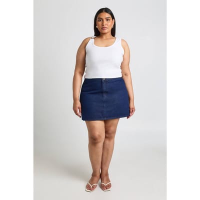 boohoo Dames Plus Hoornknoop Mini Rok | Indigo | Maat: 44