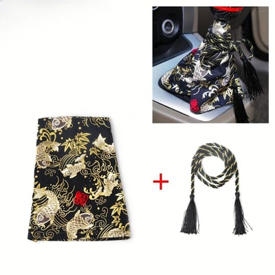 Une pièce de housse de levier de vitesse de voiture de style japonais vintage avec un pompon - Un protecteur esthétique traditionnel pour le pommeau de levier de vitesse contre la poussière noir