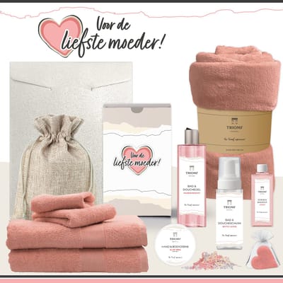 Geschenkset “Voor de liefste moeder!” - 11 producten - 1660 gram | Triomf Original - Giftset voor haar Cadeau Moederdag Luxe Wellness Pakket Vrouw Speciaal Cadeaupakket Bedankt Geschenk Pakket Lieve Mama Verjaardag Kerst Kerstpakket Gift Set Roze