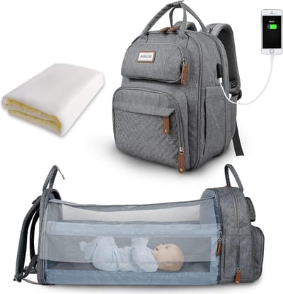 Luiertas Rugzak - Grote Unisex Babytas met Aankleedkussen - Waterdicht en Stijlvol (Lichtgrijs)