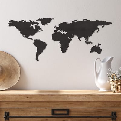 Wanddecoratie Wereldkaart Hout - Muurdecoratie Wereldkaart Zwart - Muurdecoratie Hout - Wanddecoratie Hout - Muurdecoratie Woonkamer - Wanddecoratie Woonkamer - Wanddecoratie Industrieel - Home Decor - Wall Line Art - 76 x 29 cm