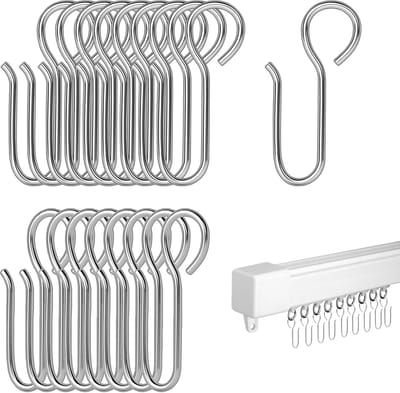 S-haken, gordijnhaken om op te hangen, zilveren gordijnhaken, metalen haken voor kabelspansystemen, kabelspangarnituren