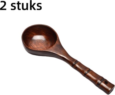2 stuks - soeplepel met lange steel - Bamboe ontwerp - Houten bestek - Keukenwaterlepel/paplepel - 25,5 x 9 cm - Bruin