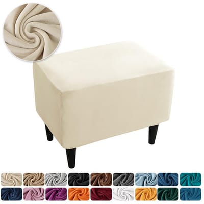 Voetenbankhoes Elastisch Zilvervos Velours Tijger Krukhoes Bijpassende Voetenbankhoes Stofdichte Hoes 55*35*20CM beige
