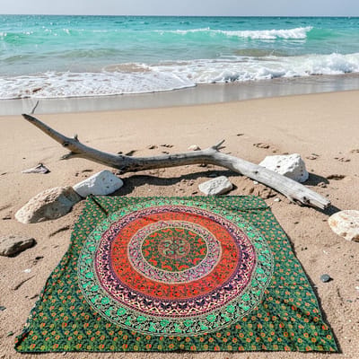 Lindian style - XL strandkleed - Groot strandlaken - tweepersoons strandkleed - Groen/Oranje/Geel/Rood