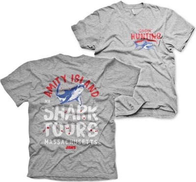 Jaws Heren Tshirt -S- Amity Island Shark Tours Grijs